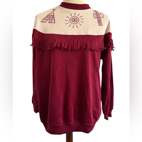 Vintage Gitano Red Aztec Fringe Collar BOHO Western Long Sleeve Sweater Size M - Picture 3 of 13